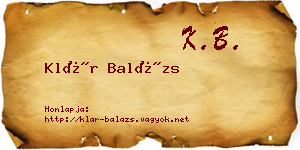 Klár Balázs névjegykártya